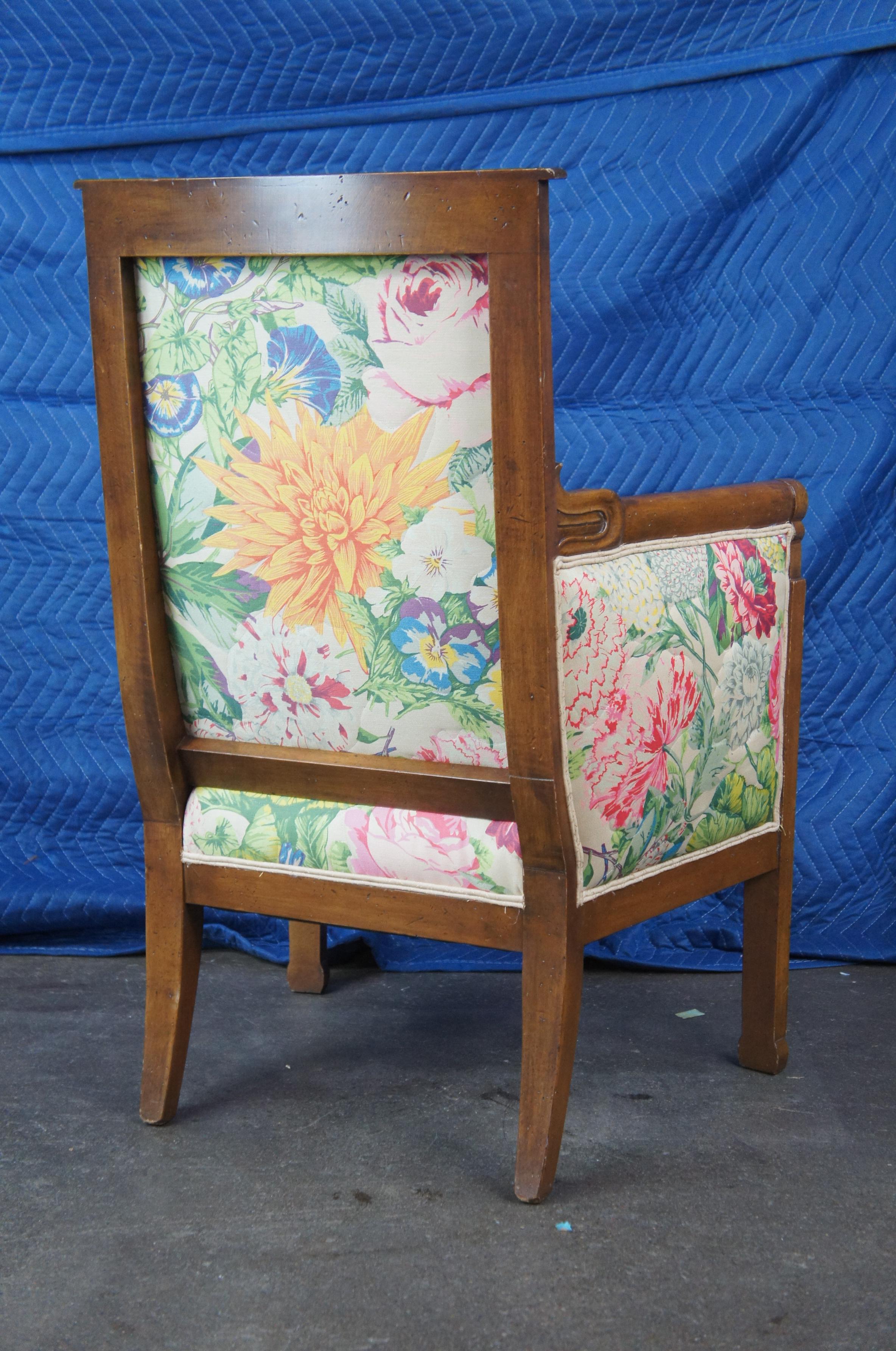 Late 20th Century 1976 Baker French Empire Walnut Down Filled Library Club Lounge Arm Chairs Pair