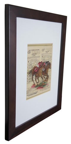 1976 Belmont Park Horse Racing Program Watercolor Betting Ticket Equestrian Art