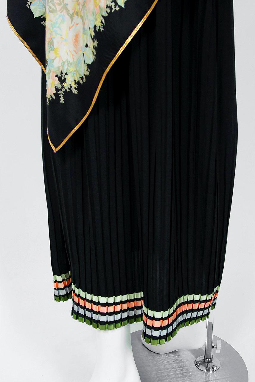 1976 Bill Gibb Documented Floral Silk Beaded Halter Pleated Backless Dress  3