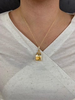 19.76 Carat Emerald Cut Bicolor Citrine Diamond Pendant in 14 Karat Yellow Gold