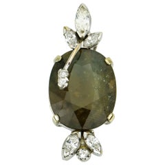 19.76 Carat GIA Certified Color Change Natural Green Sapphire Diamond Pendant