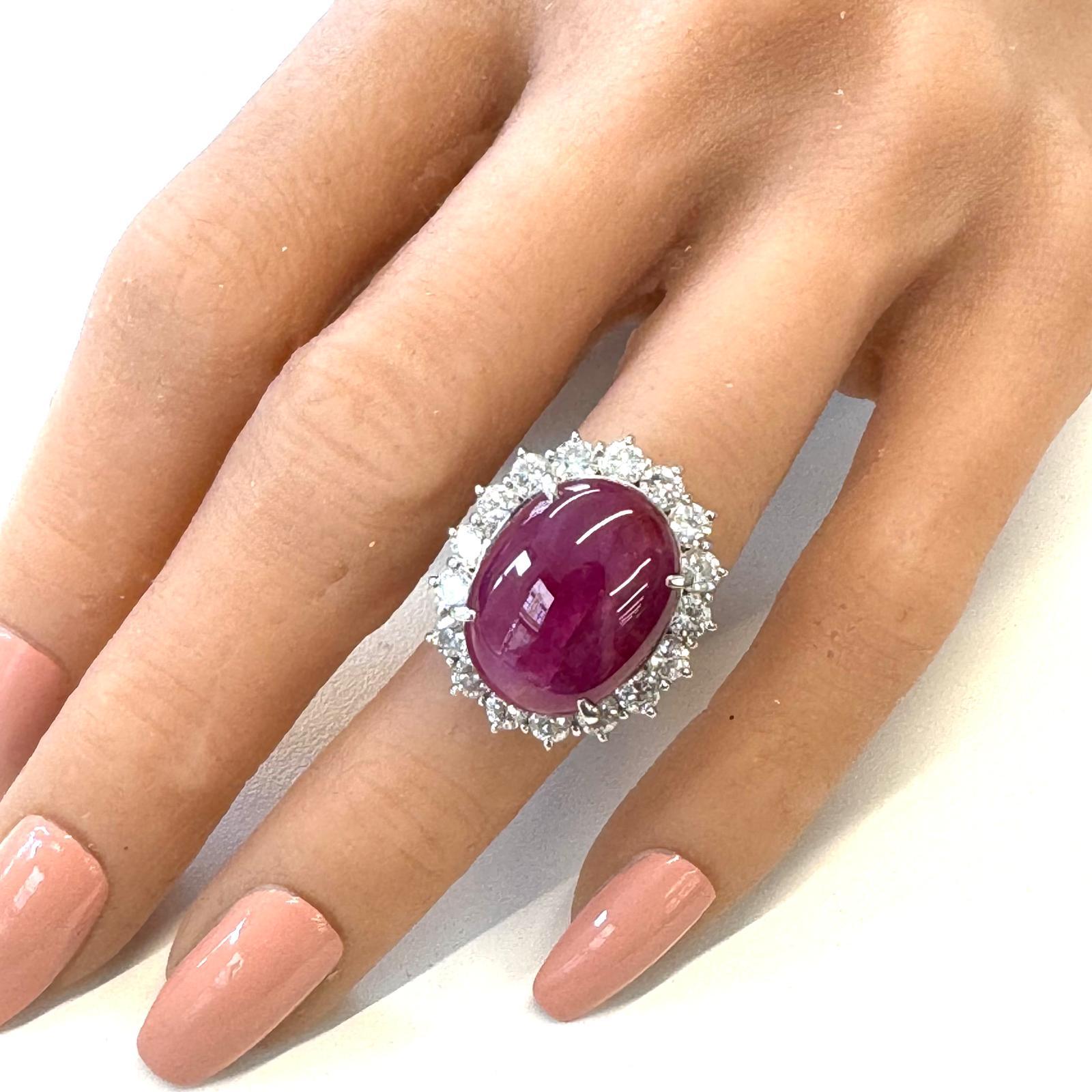 Contemporary 19.76 Carat Oval Shape Ruby & Diamond Ring In Platinum For Sale