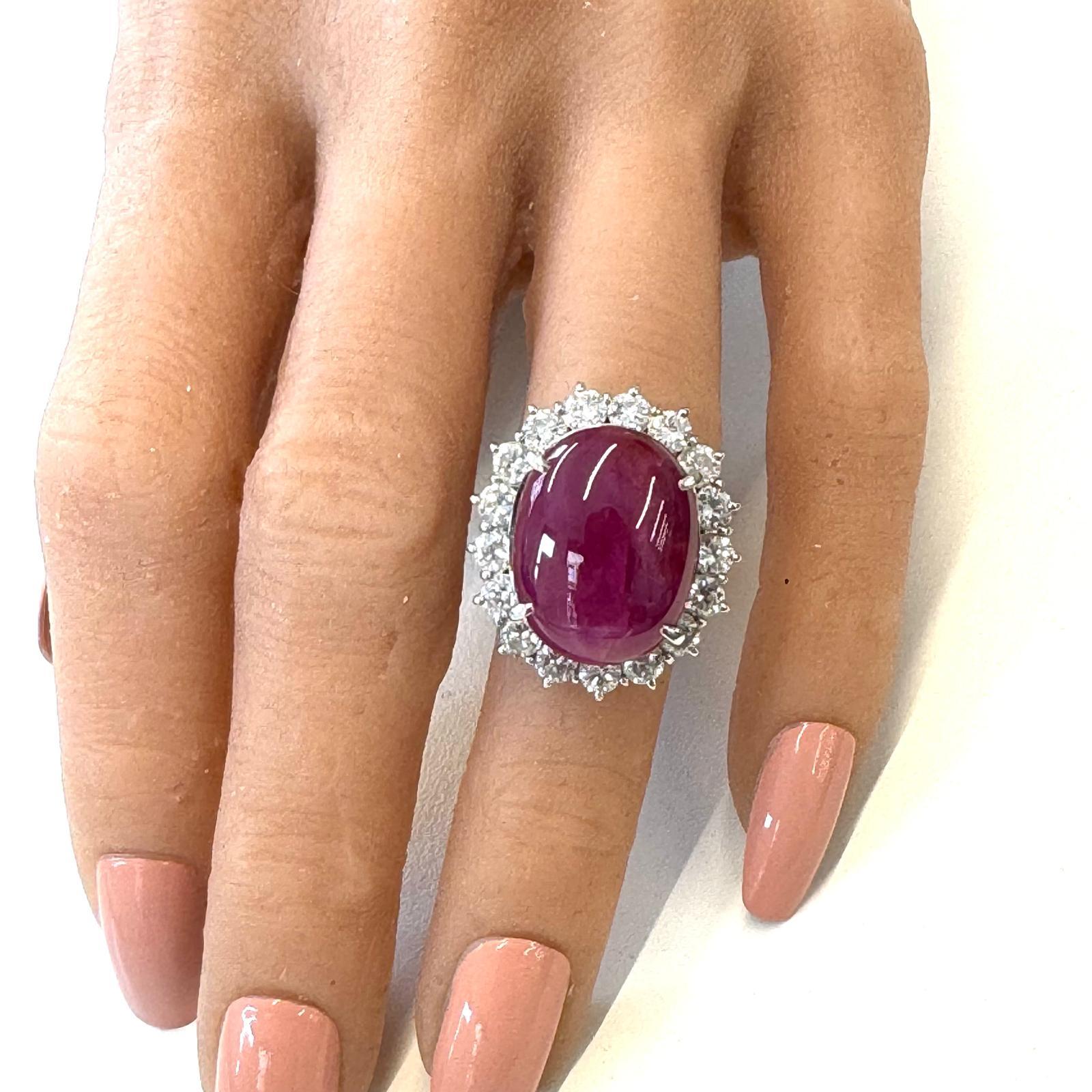 Oval Cut 19.76 Carat Oval Shape Ruby & Diamond Ring In Platinum For Sale