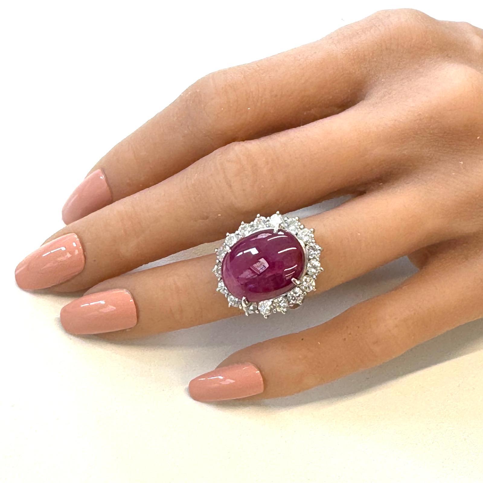 19.76 Carat Oval Shape Ruby & Diamond Ring In Platinum In New Condition For Sale In Chicago, IL