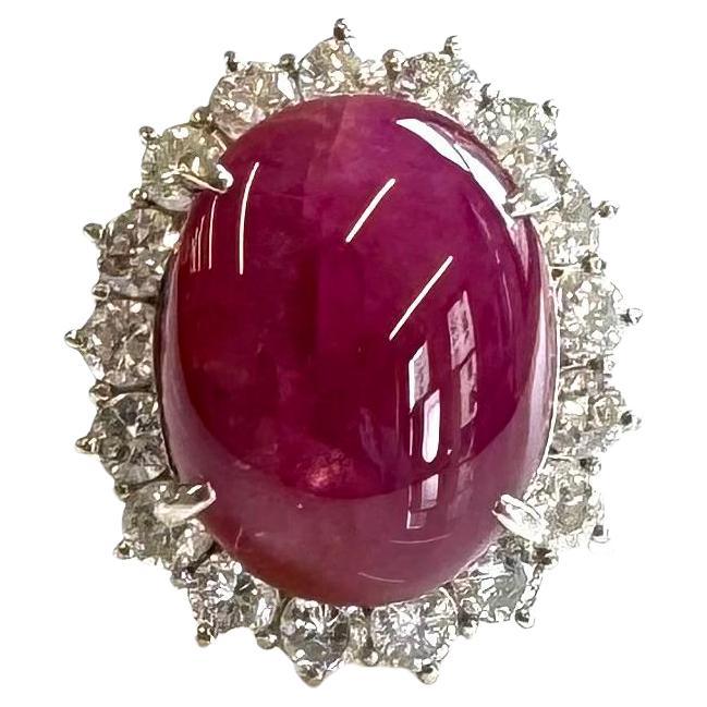 19.76 Carat Oval Shape Ruby & Diamond Ring In Platinum