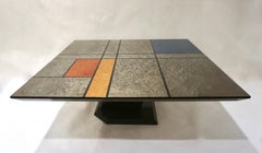Table basse italienne Cattaneo de style Mondrian en laque noire et grise argentée:: 1976