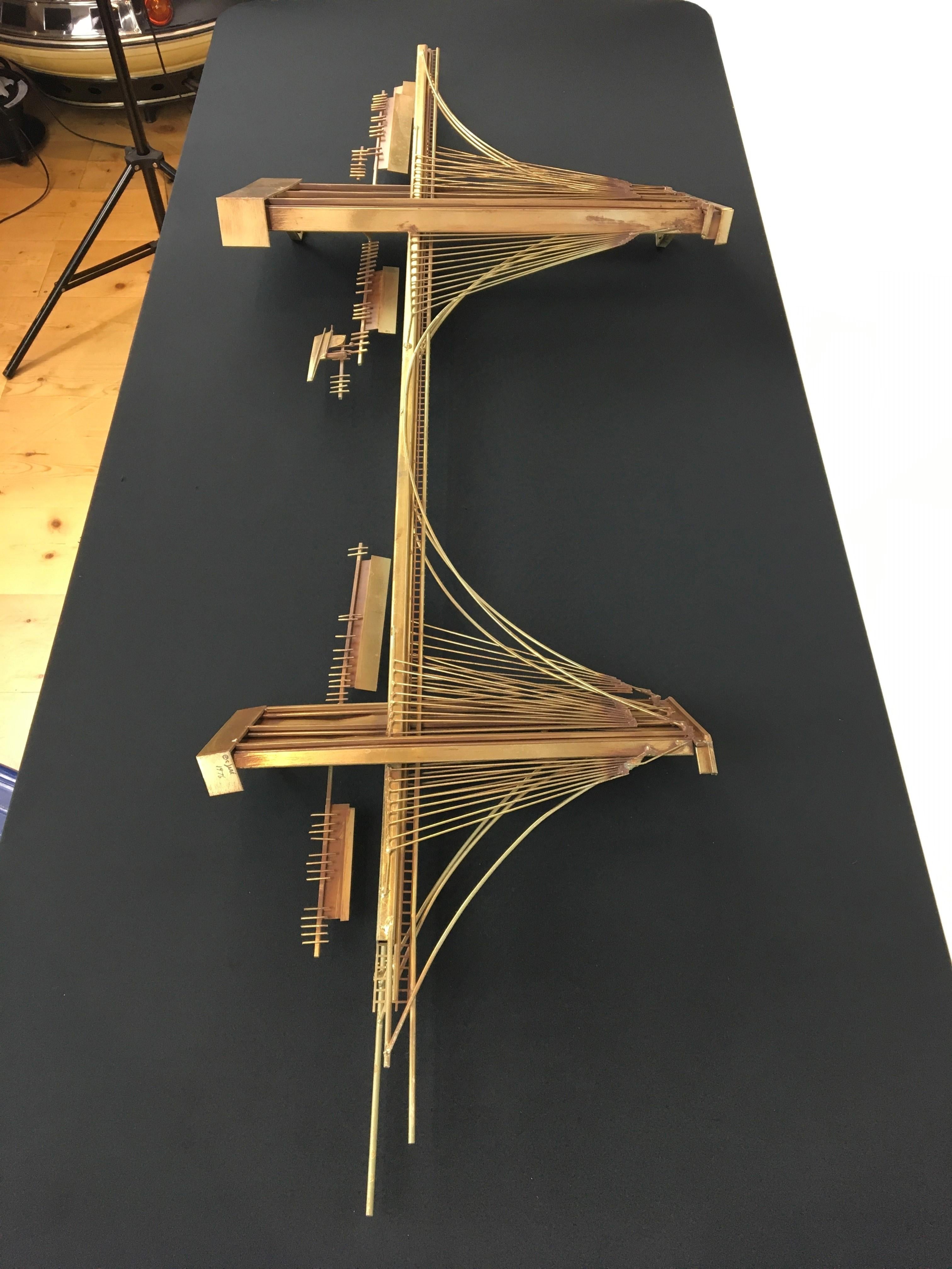 1976 Curtis Jere Brooklyn Bridge Brass Wall Sculpture 3