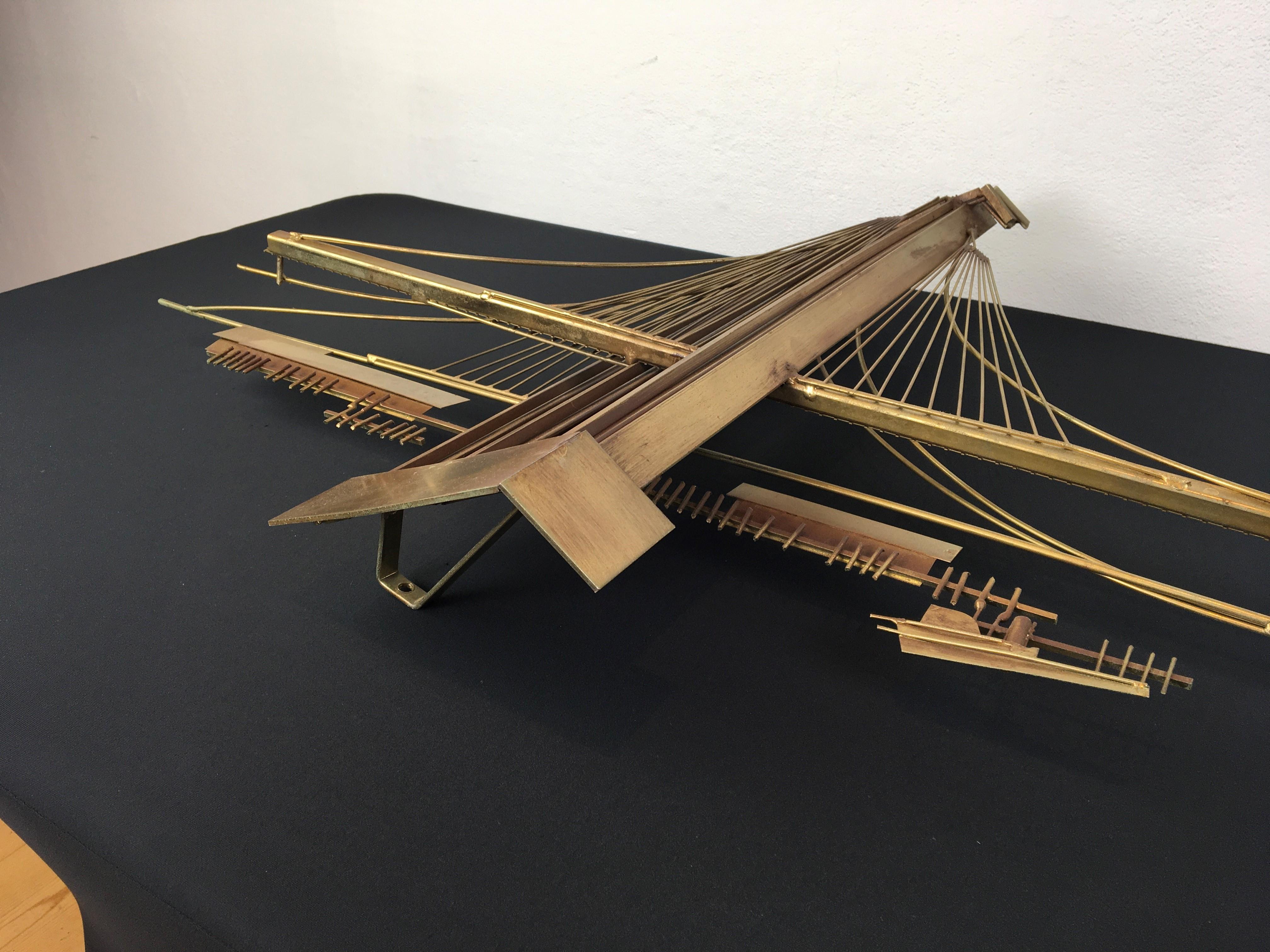 1976 Curtis Jere Brooklyn Bridge Brass Wall Sculpture 4