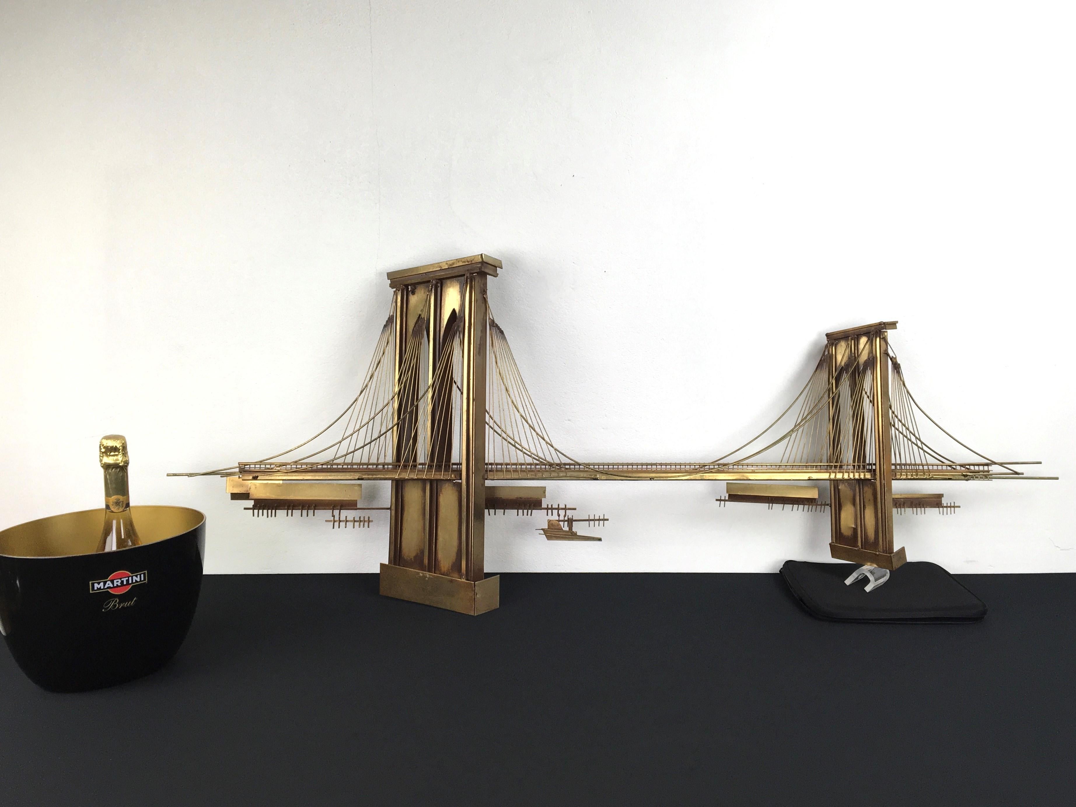 1976 Curtis Jere Brooklyn Bridge Brass Wall Sculpture 8