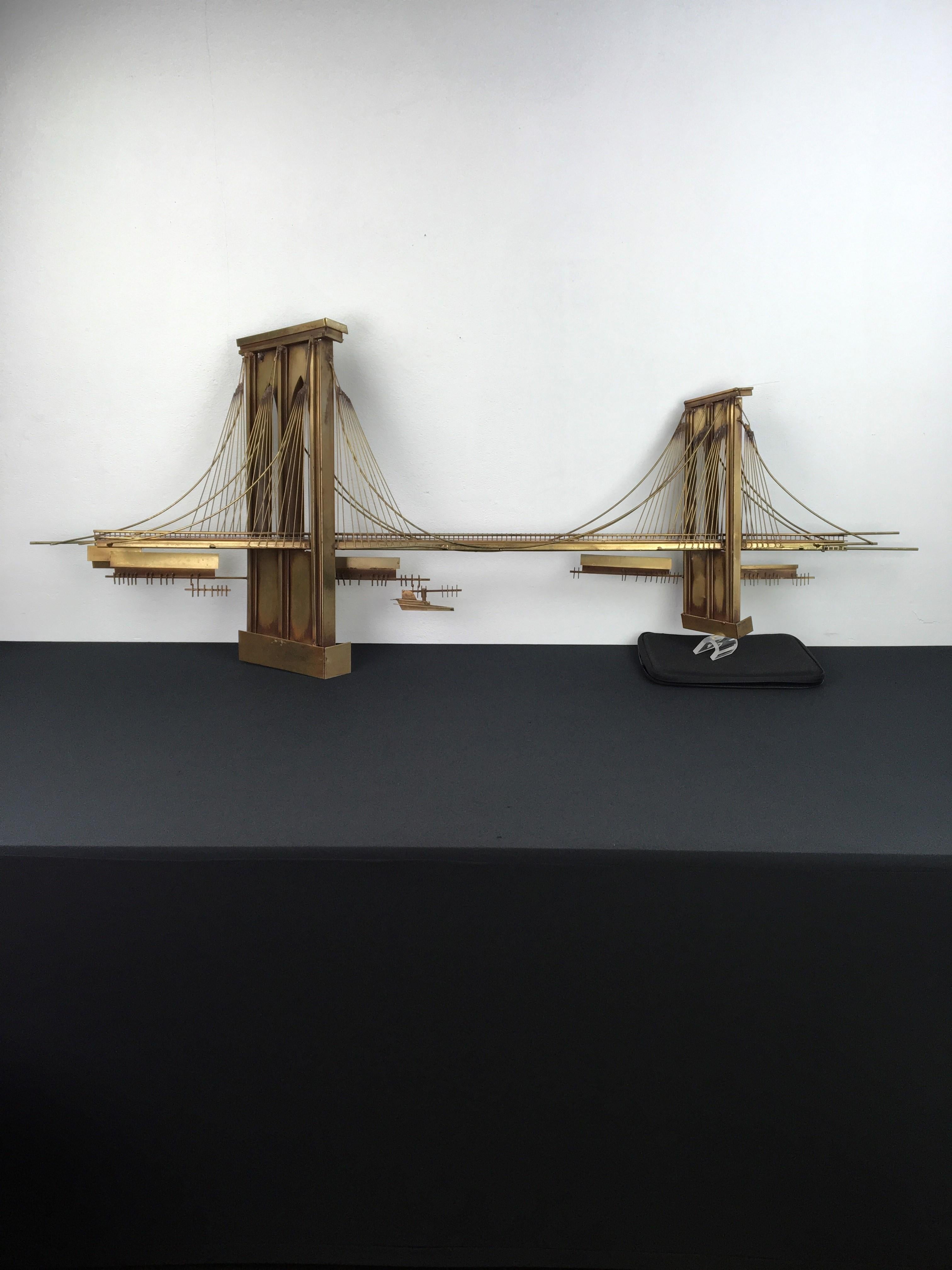 1976 Curtis Jere Brooklyn Bridge Brass Wall Sculpture 9