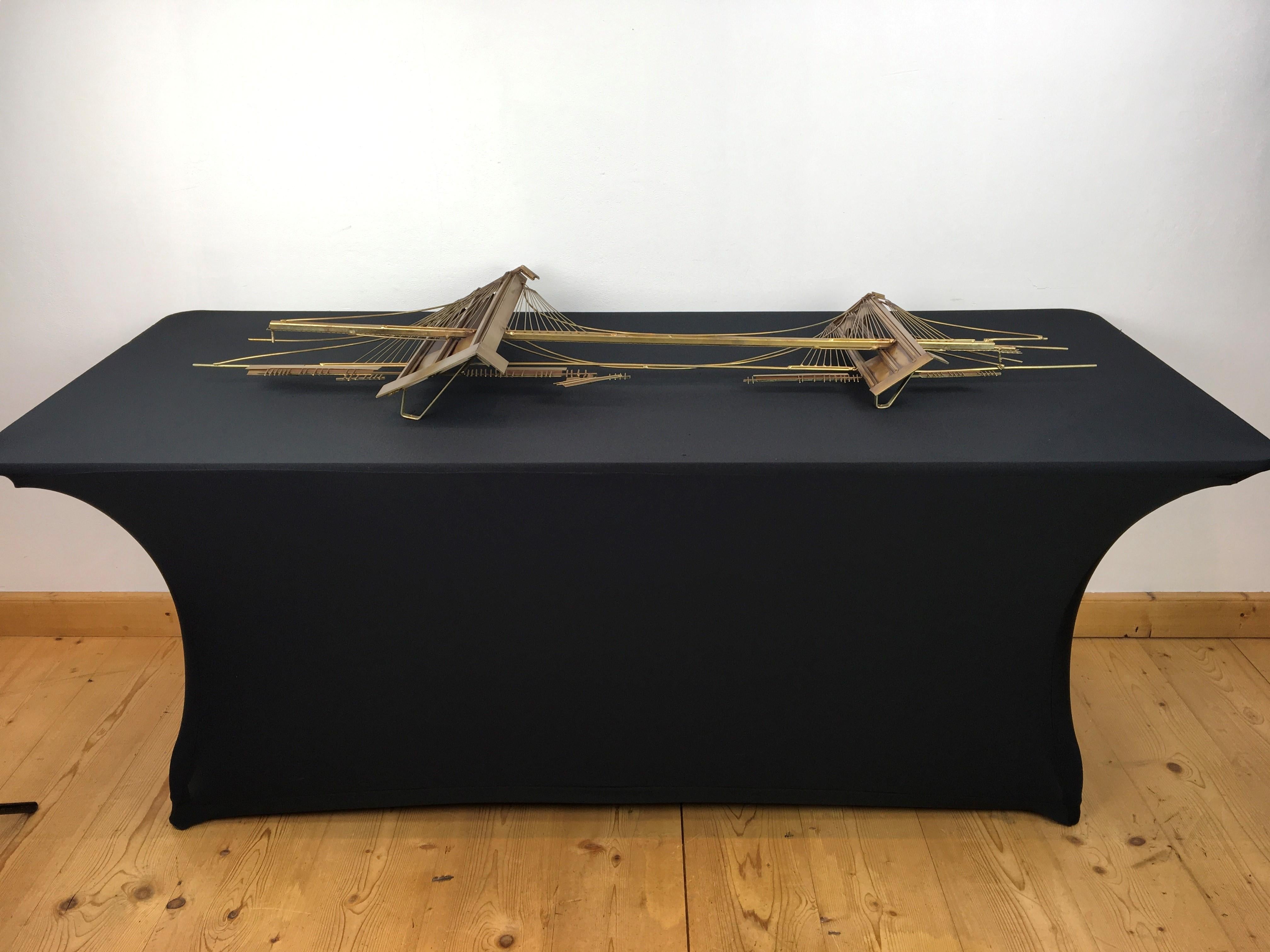 20th Century 1976 Curtis Jere Brooklyn Bridge Brass Wall Sculpture