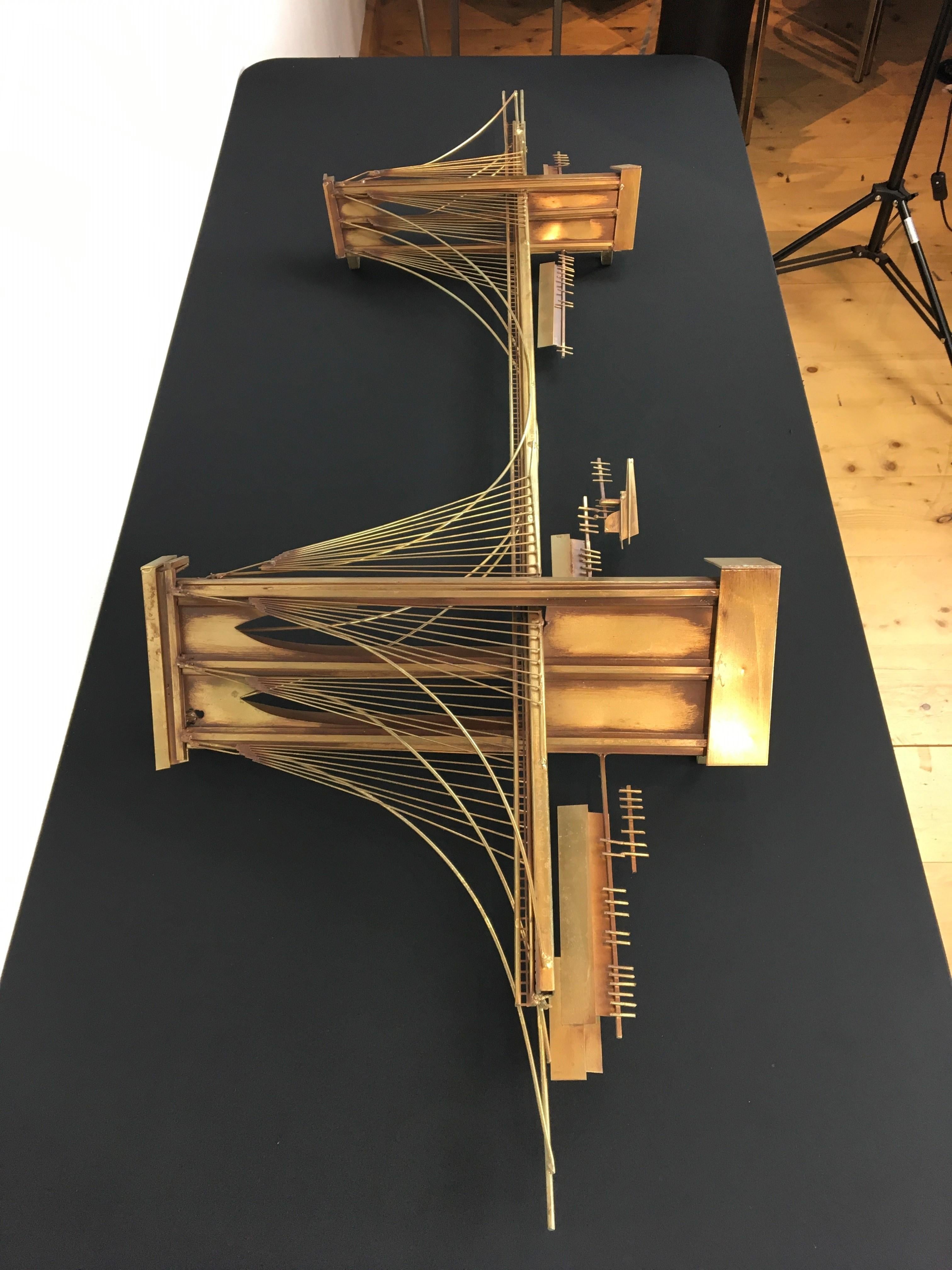 1976 Curtis Jere Brooklyn Bridge Brass Wall Sculpture 2