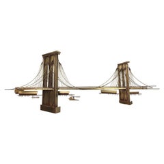 1976 Curtis Jere Brooklyn Bridge Brass Wall Sculpture