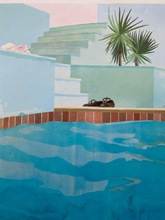1976 David Hockney "Pool and Steps, Le Nid Du Doc" Offset Lithograph
