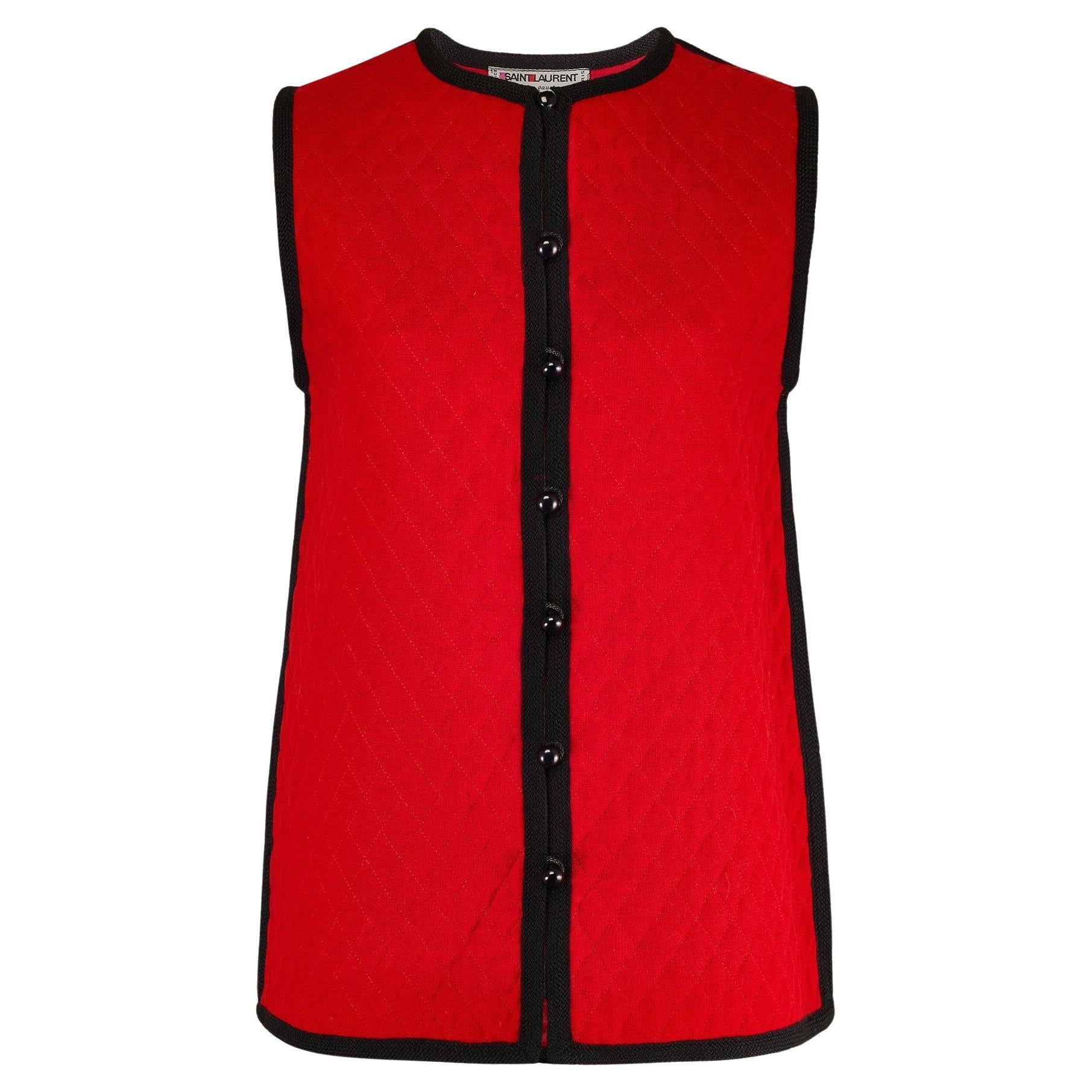 1976 Documented Yves Saint Laurent Ballet Russes Quilted Red Gilet For Sale