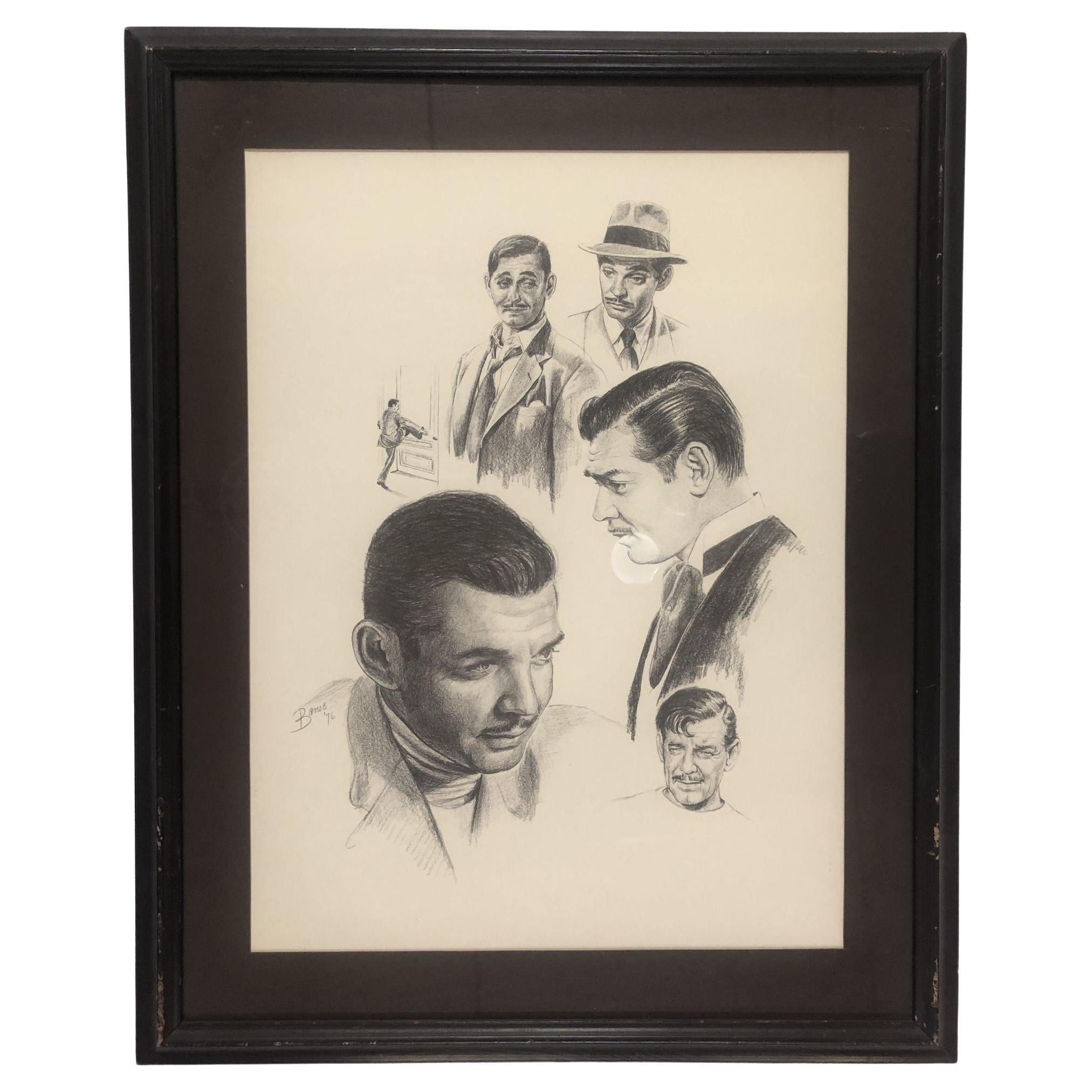 1976 Glen Fortune Banse Portait of Clark Gable Lithograph Print Framed For Sale
