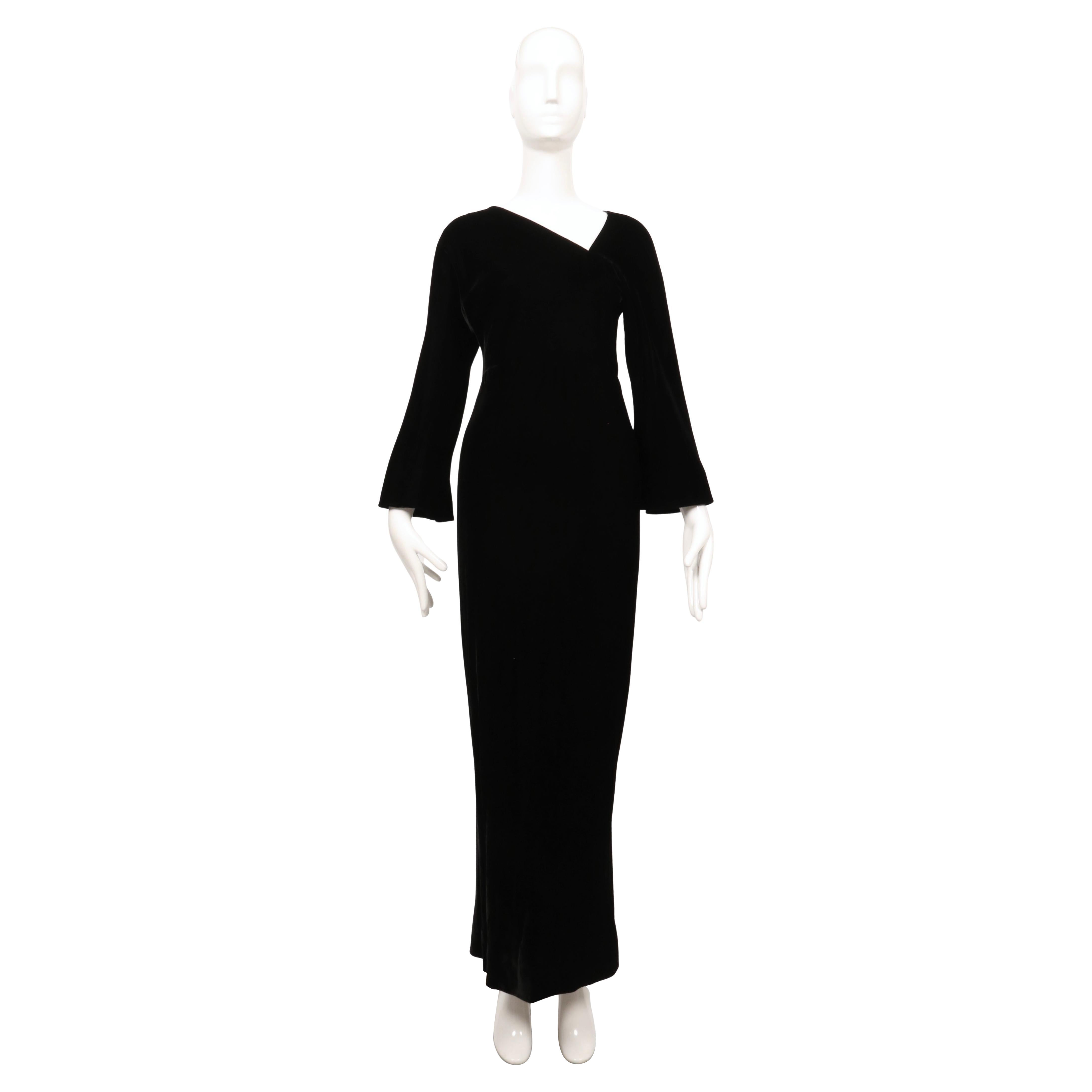 1976 HALSTON black velvet bias cut RUNWAY dress