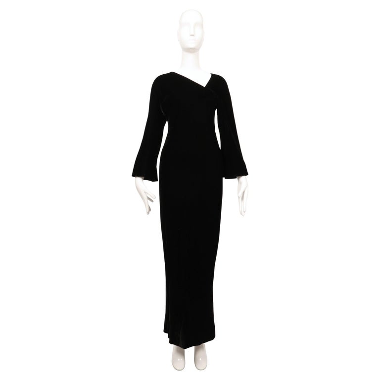 1976 HALSTON black velvet bias cut RUNWAY dress For Sale at 1stDibs
