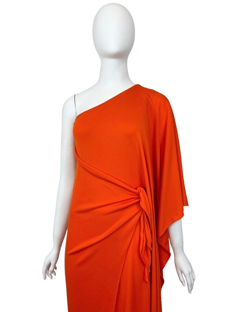 Women's 1976 Halston Red One Shoulder Gown  For Sale