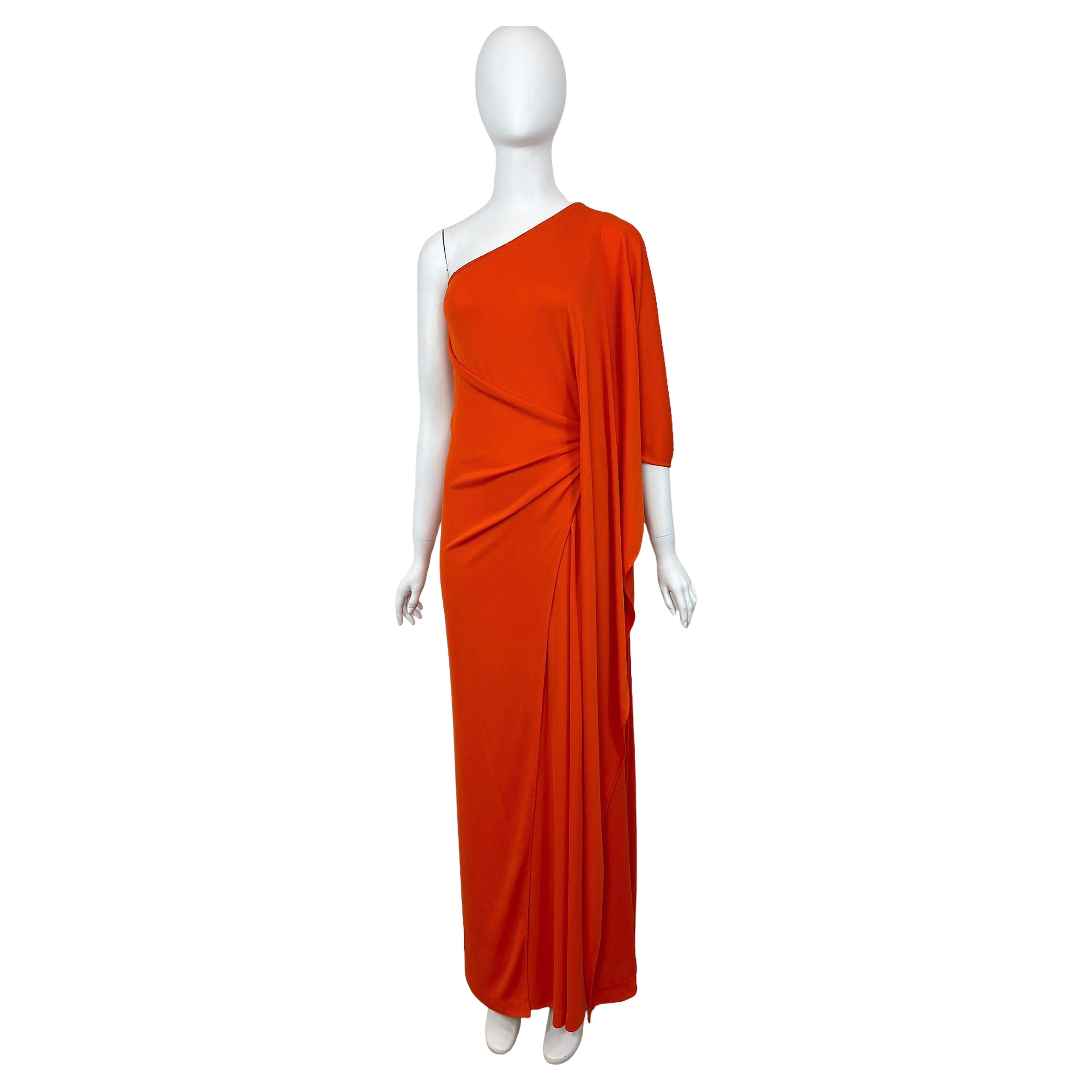 1976 Halston Red One Shoulder Gown  For Sale