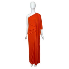 Vintage 1976 Halston Red One Shoulder Gown