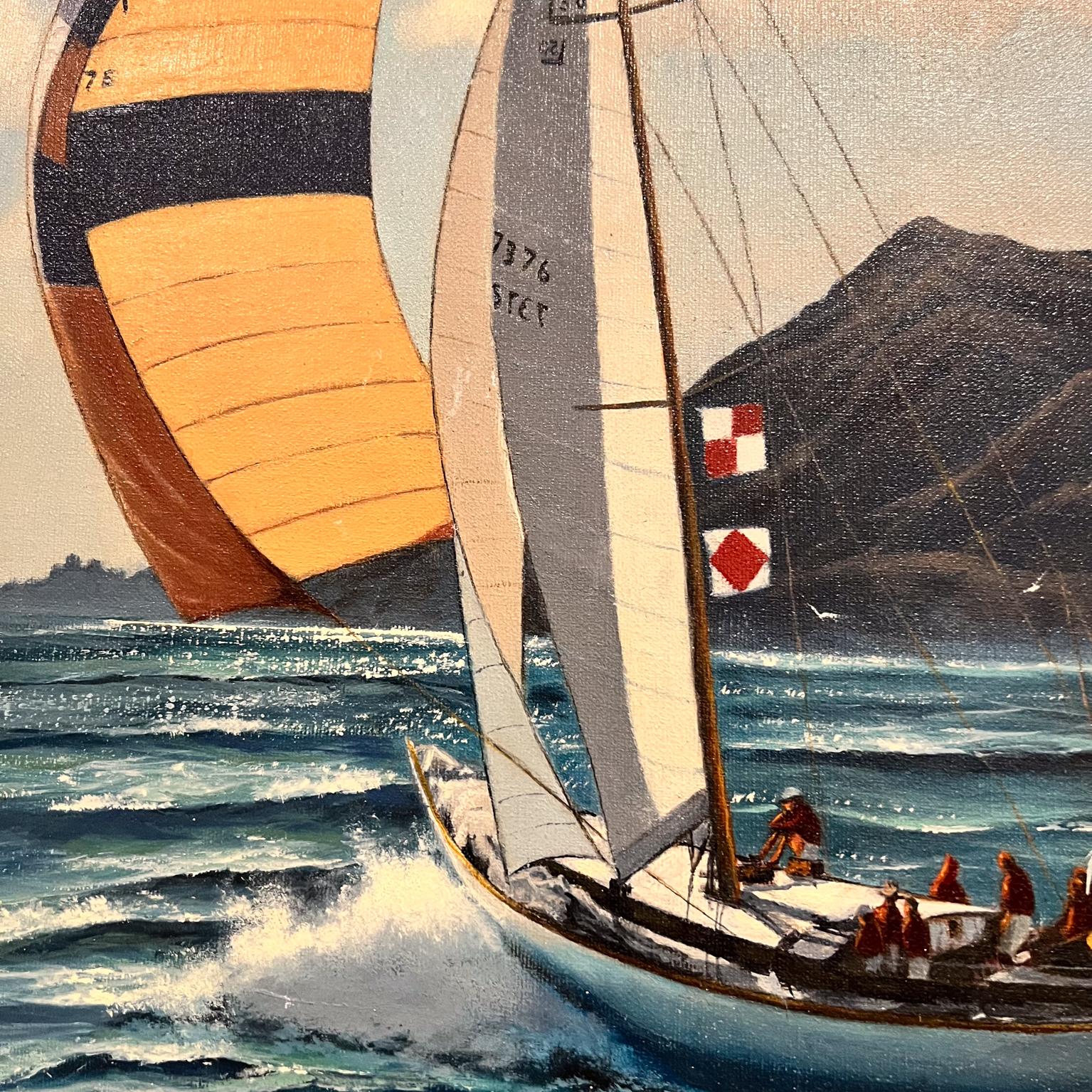 1976 Hazel DeVorss Öl auf Leinwand Gemälde Segelboot Regatta Kunst (Moderne der Mitte des Jahrhunderts) im Angebot