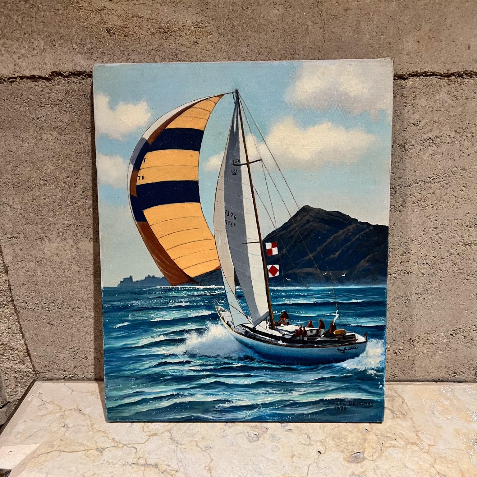1976 Hazel DeVorss Öl auf Leinwand Gemälde Segelboot Regatta Kunst im Zustand „Gut“ im Angebot in Chula Vista, CA