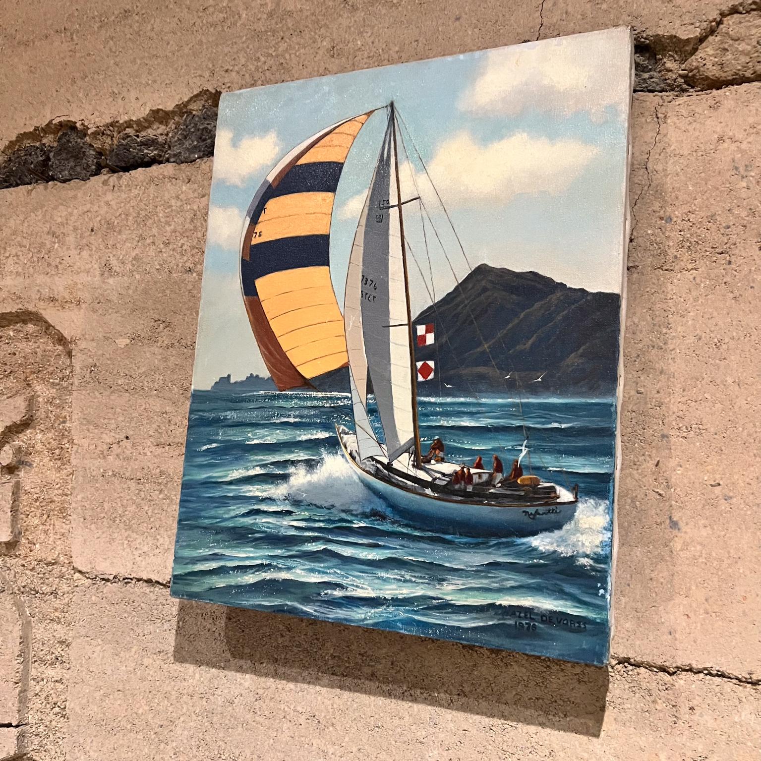 1976 Hazel DeVorss Öl auf Leinwand Gemälde Segelboot Regatta Kunst im Angebot 2