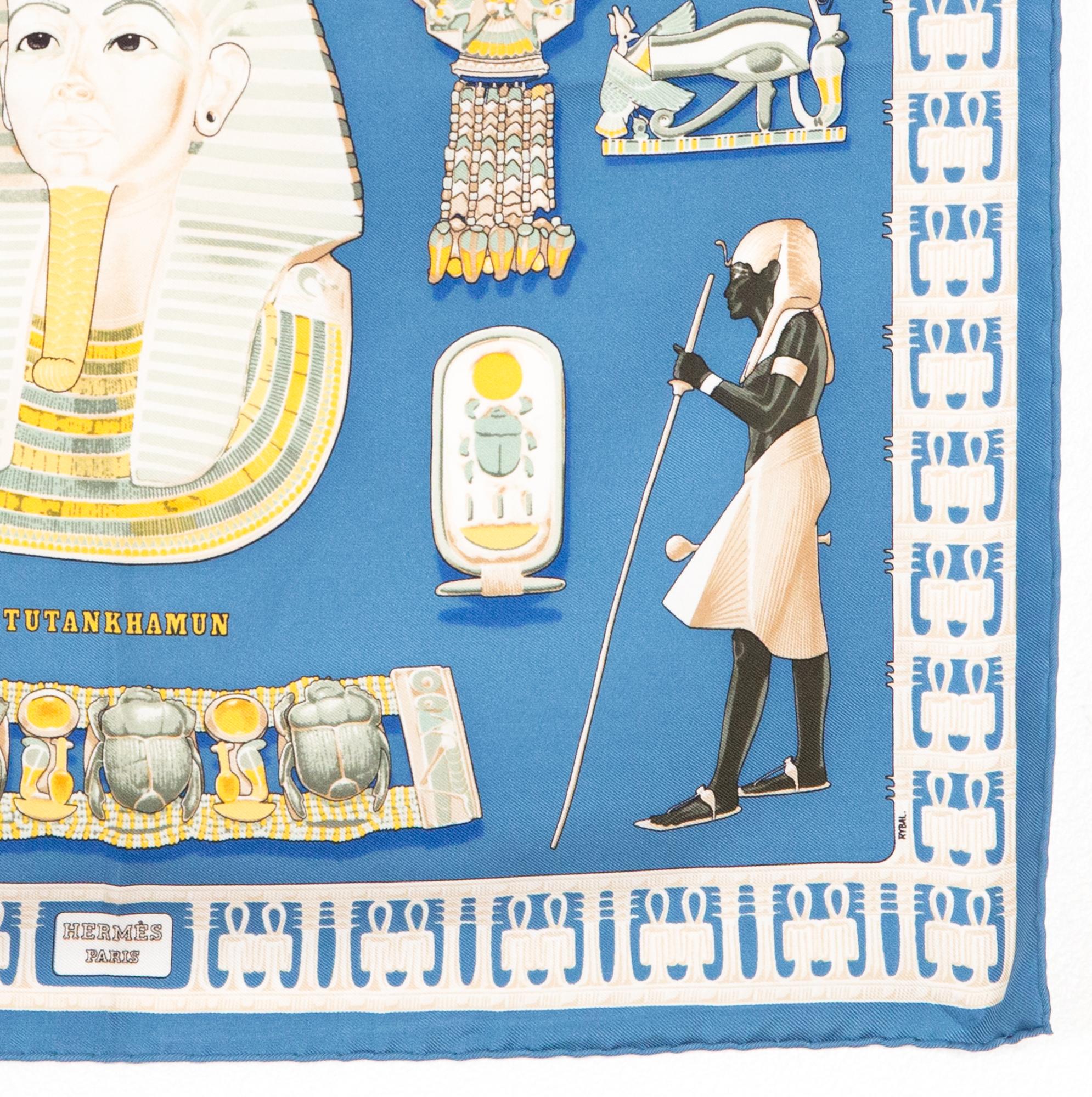 1976 Hermes Blue Tutankhamun by Vladimir Rybaltchenko Silk Scarf 1