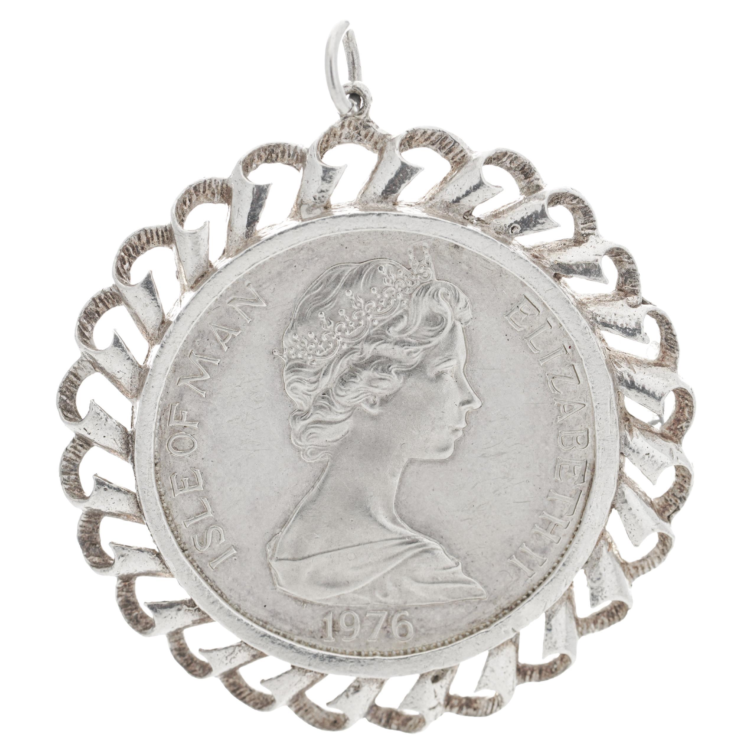 1976 Isle of Man Silver Proof Crown pendant 