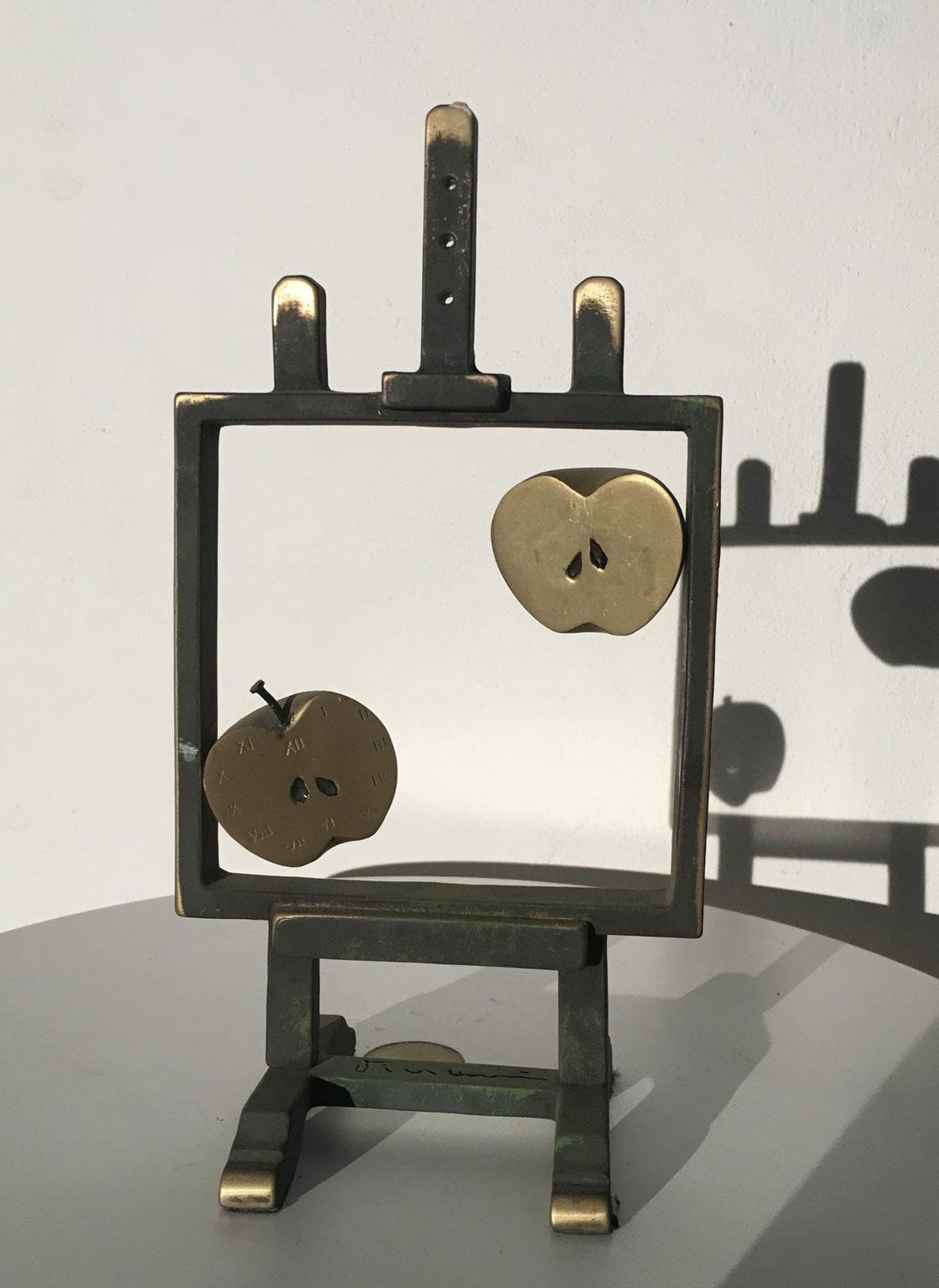 1976 Italy Bronze Abstract Sculpture by Vanni Viviani Easel with Two Half Apples For Sale 12