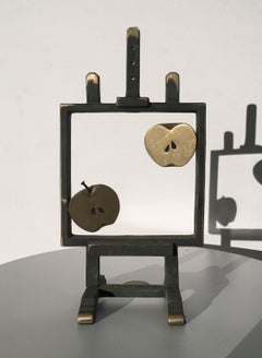 1976 Italy Bronze Abstract Sculpture by Vanni Viviani Easel with Two Half Apples