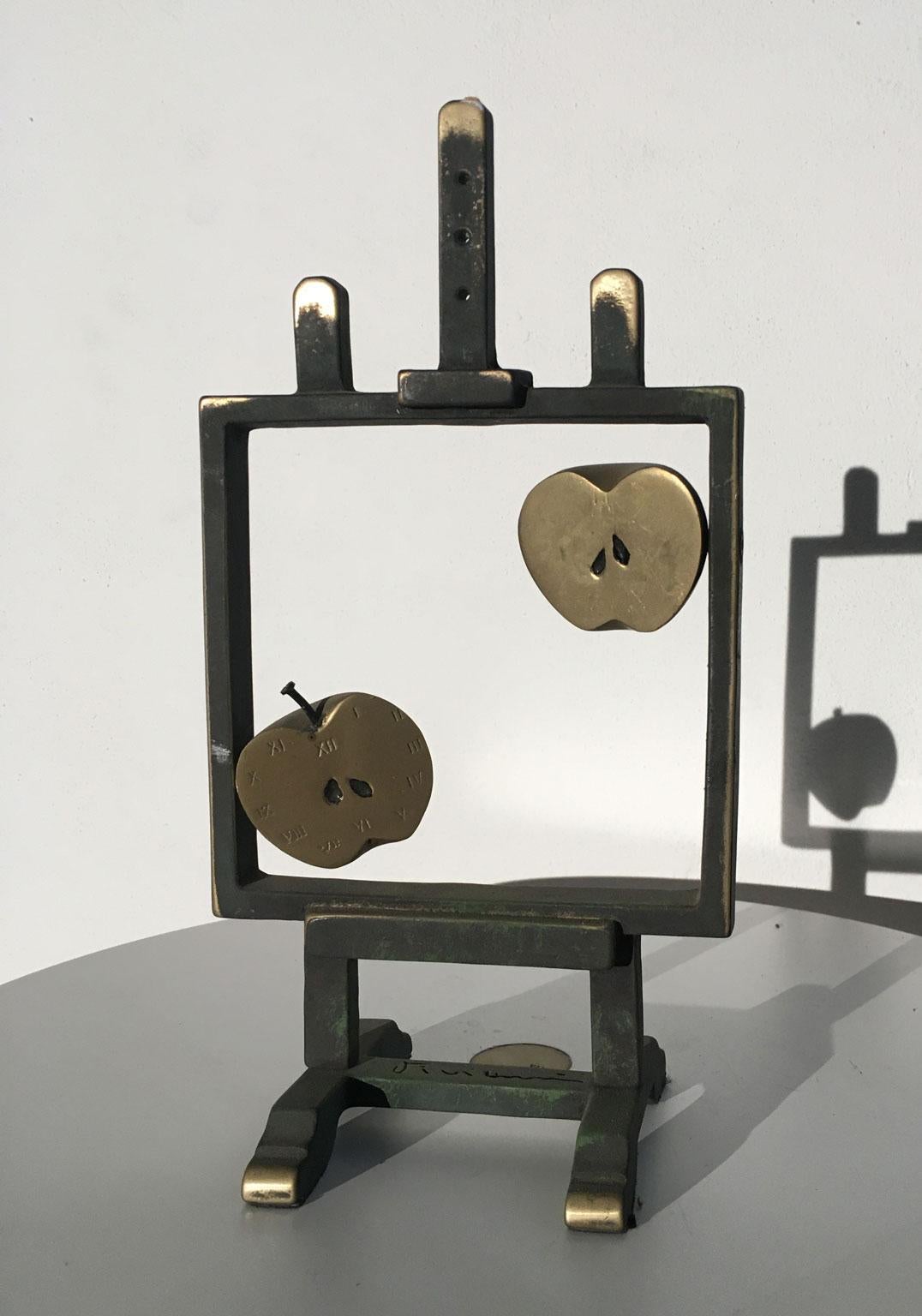 Post-Modern 1976 Italy Bronze Abstract Sculpture by Vanni Viviani Easel with Two Half Apples For Sale