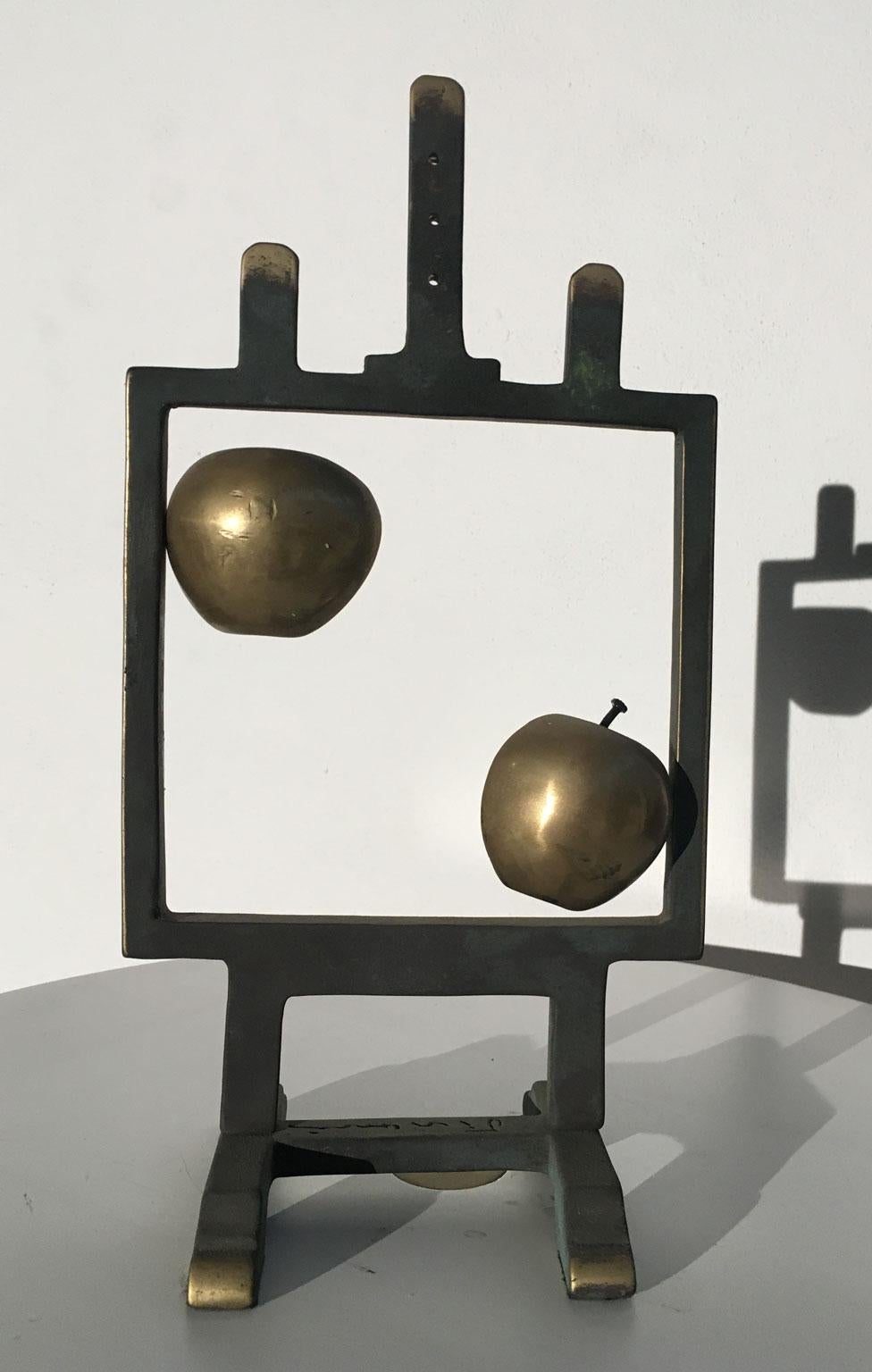 20th Century 1976 Italy Bronze Abstract Sculpture by Vanni Viviani Easel with Two Half Apples For Sale