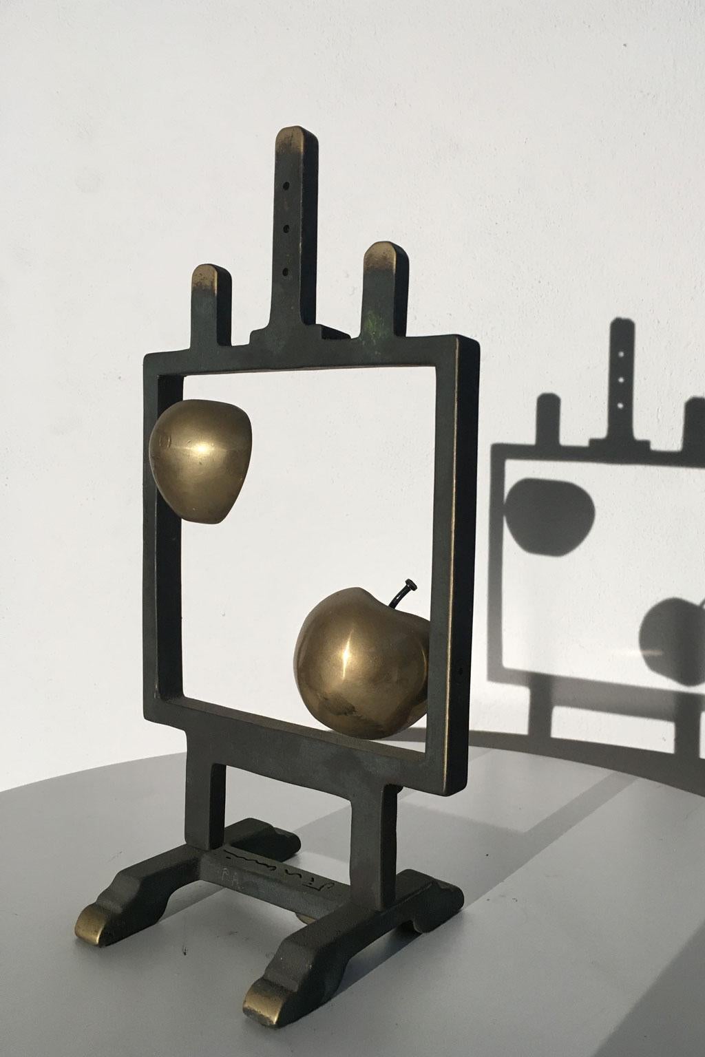1976 Italy Bronze Abstract Sculpture by Vanni Viviani Easel with Two Half Apples For Sale 1