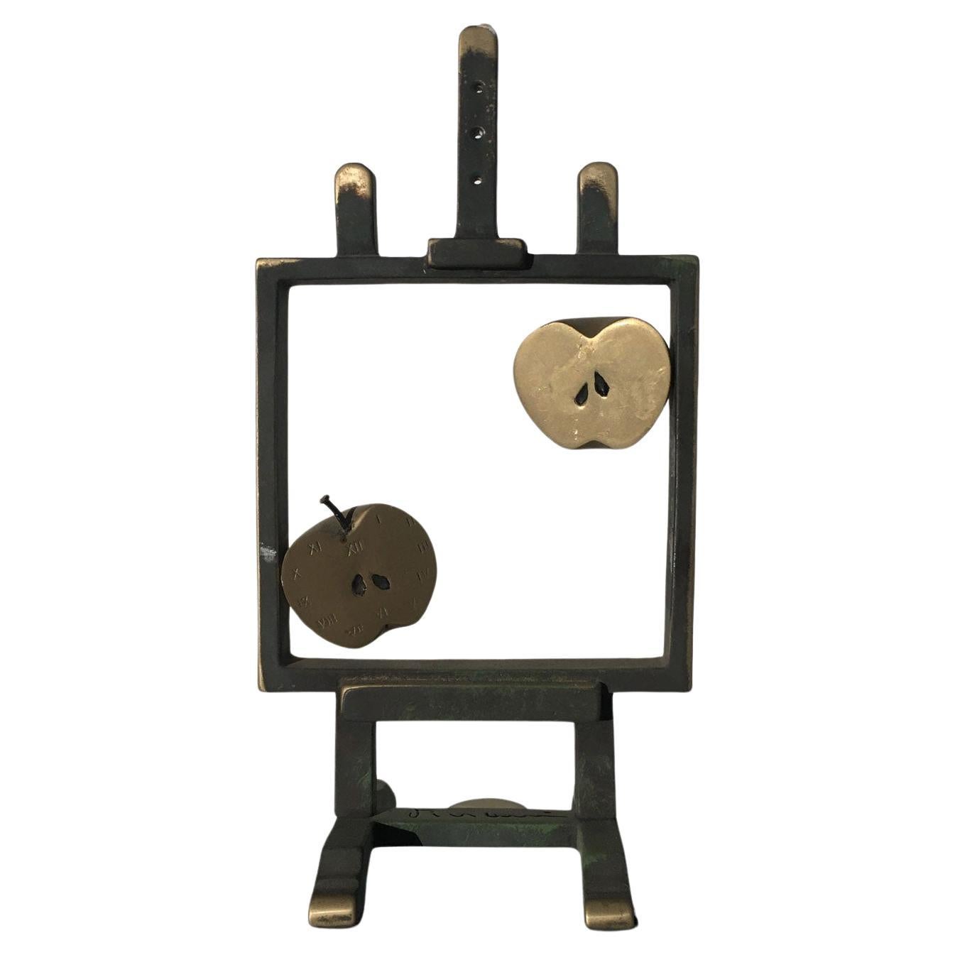 Abstrakte Bronzeskulptur von Vanni Viviani, Staffelei mit zwei halben Äpfeln, Italien, 1976