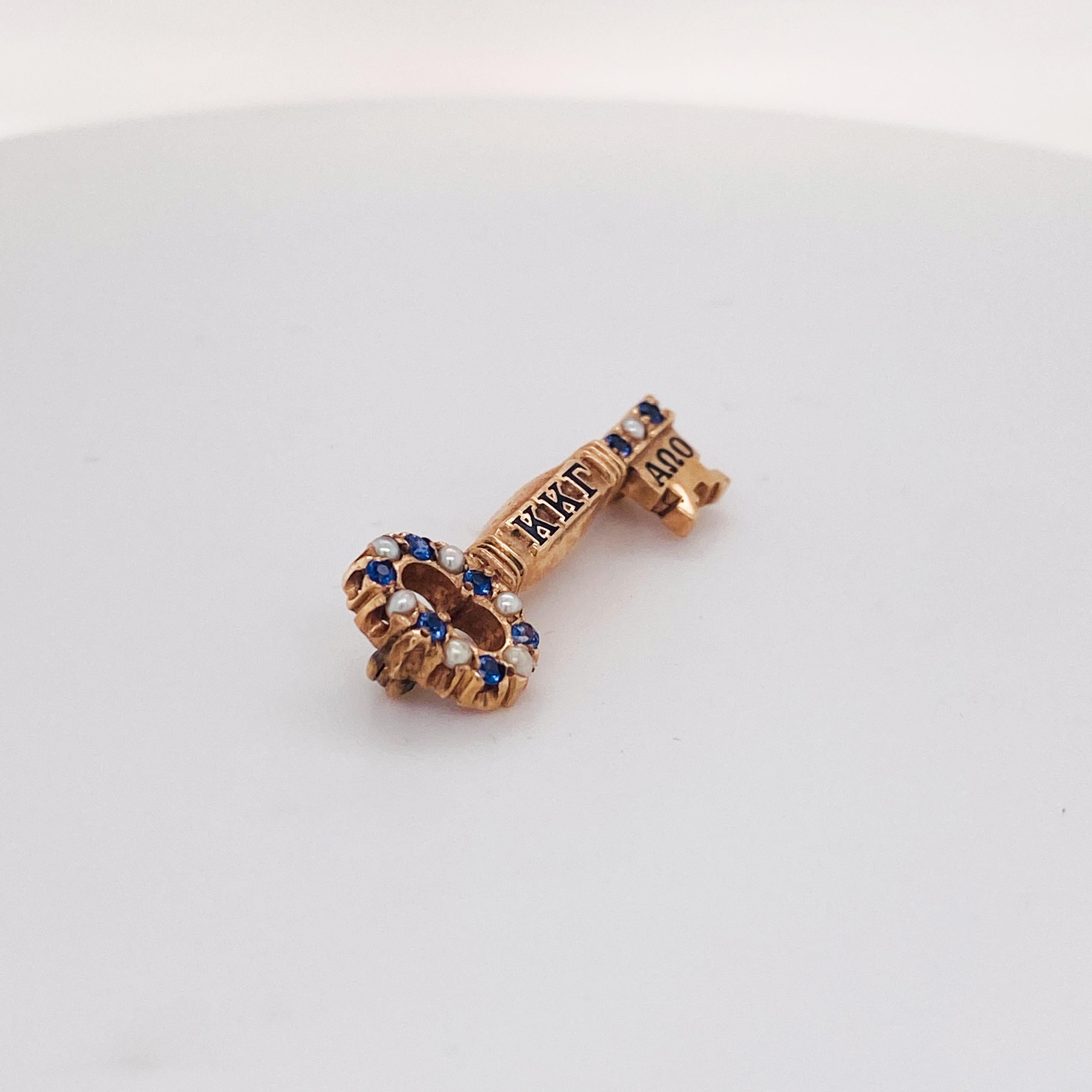 This pin is an estate piece with a beautiful history. The pin represents the Kappa Kappa Gamma sorority, originally founded in 1870. The Kappa Kappa Gamma sorority is still very active today with 139 collegiate chapters. This is a itty bitty pin and