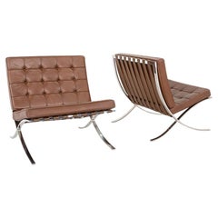 1976 Mies Van Der Rohe para Knoll Sillón Barcelona de cuero y acero inoxidable