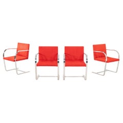 1976 Mies van der Rohe per Knoll Sedia da pranzo Flat Bar Brno in Tessuto Cato