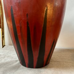 1976 Modernist Red and black Fat Lava Ceramic Stromboli Big Vase by Ceramano