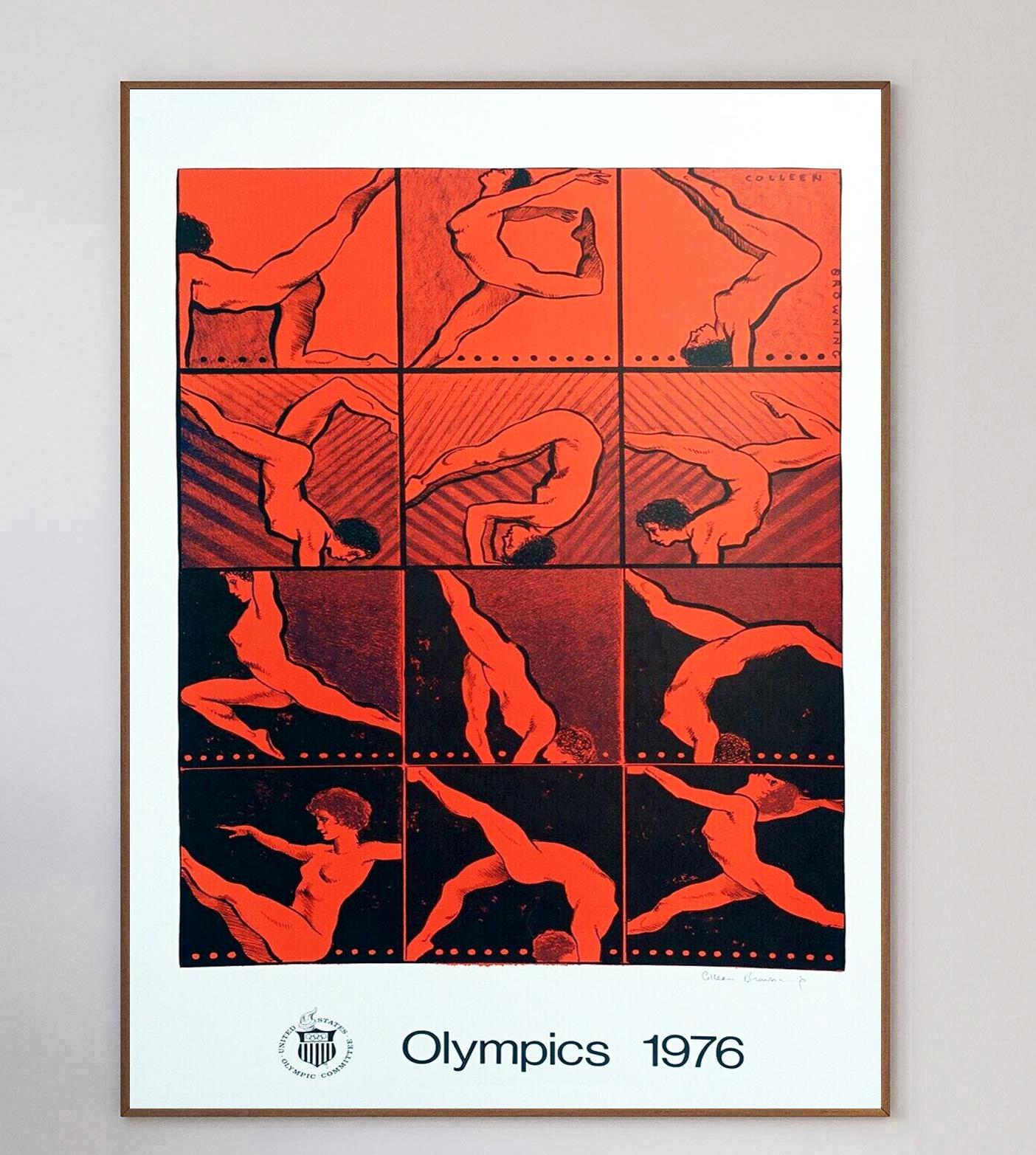 Die englisch-amerikanische Malerin Colleen Browning war eine von mehreren Künstlern, die mit der Gestaltung von Kunstpostern für die Olympischen Sommerspiele 1976 in Montreal beauftragt wurden. Die Spiele, die ersten und einzigen Sommerspiele, die