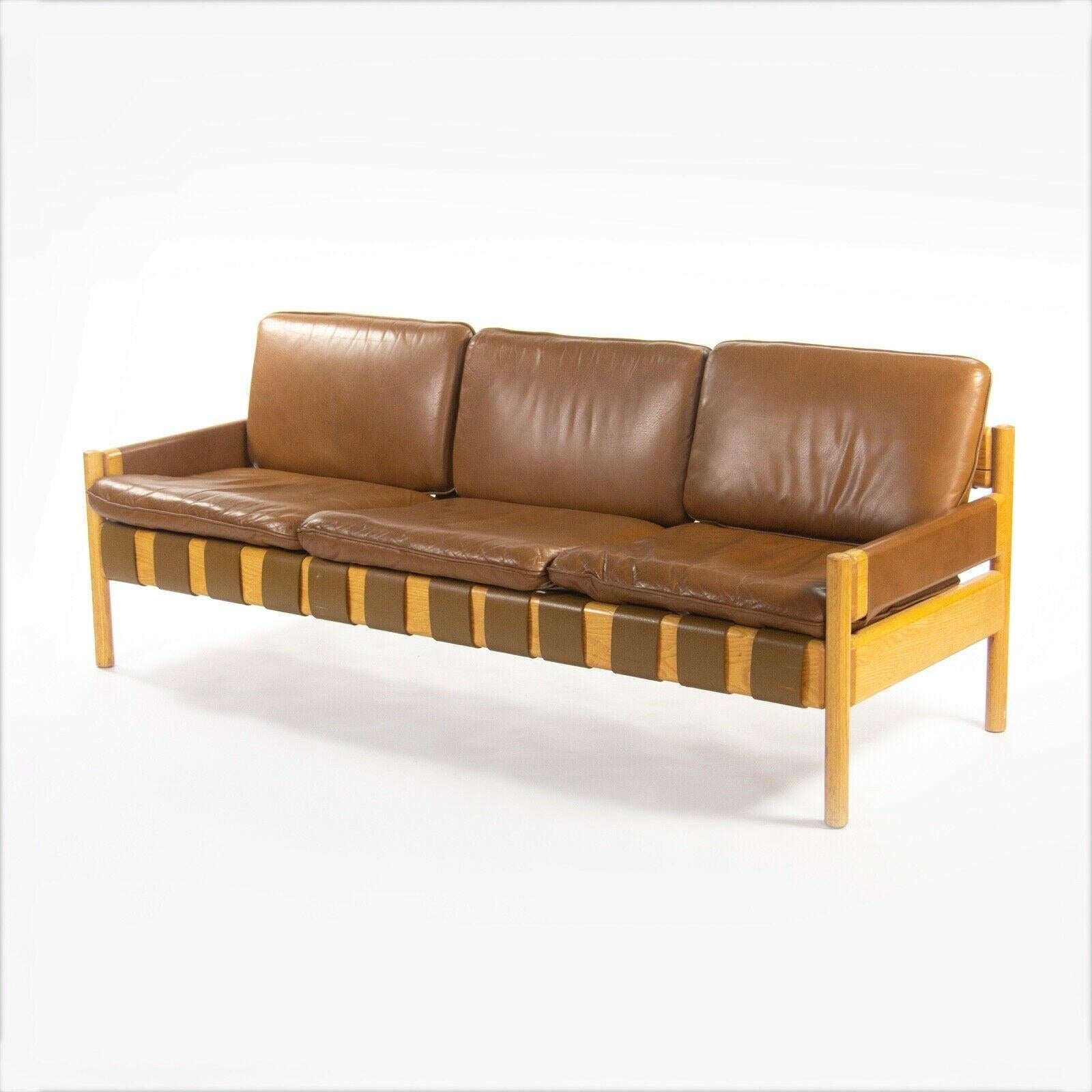 Modern 1976 Nicos Zographos Saronis Leather & Oak Sofa from Hugh Stubbins Library For Sale