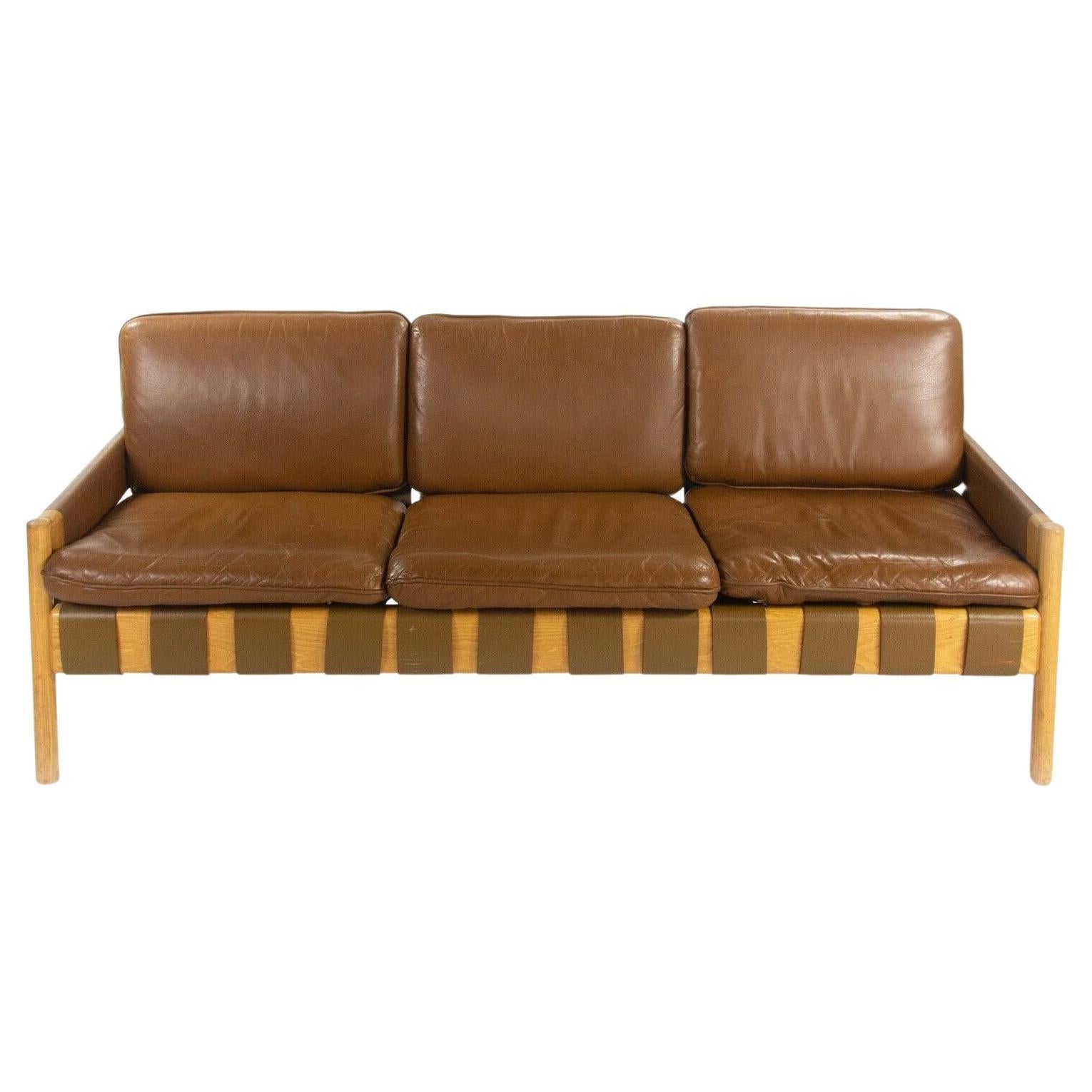 1976 Nicos Zographos Saronis Leather & Oak Sofa from Hugh Stubbins Library For Sale