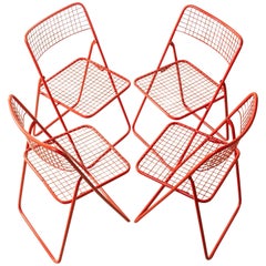1976 Niels Gammelgaard Rappen: klappbare Stühle für Ikea aus rotem Metall, 4er-Set