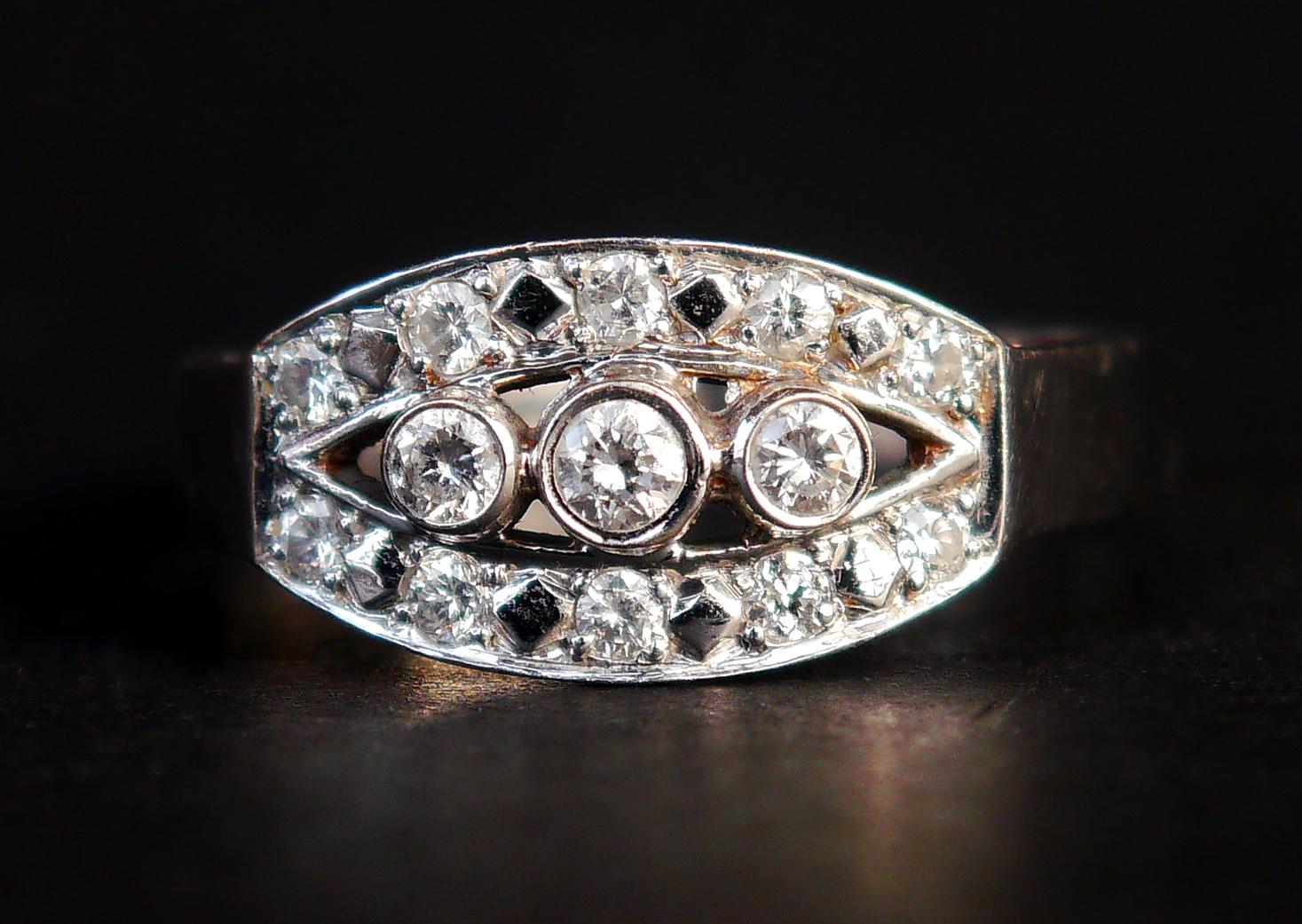 Retro 1976 Nordic Ring solid White 18K Gold Diamonds US 8.75 / 4.2g For Sale