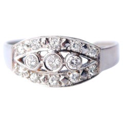 Bague nordique de 1976 en or blanc massif 18 carats avec diamants US 8,75 / 4,2 g