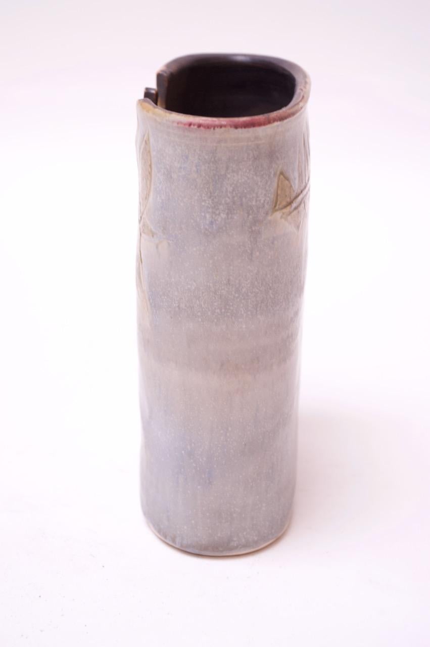 Mid-Century Modern 1976 Pale Blue Matte Glaze Studio Stoneware Vase by Pollack For Sale