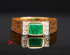 1976 Ring 0.75ct Emerald Diamonds solid 18K Gold US7 / 5.5gr