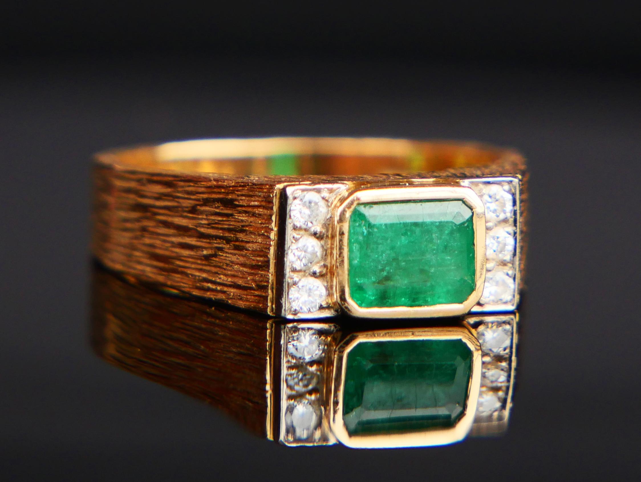 Retro 1976 Ring 0.75ct Emerald Diamonds solid 18K Gold US7 / 5.5gr For Sale