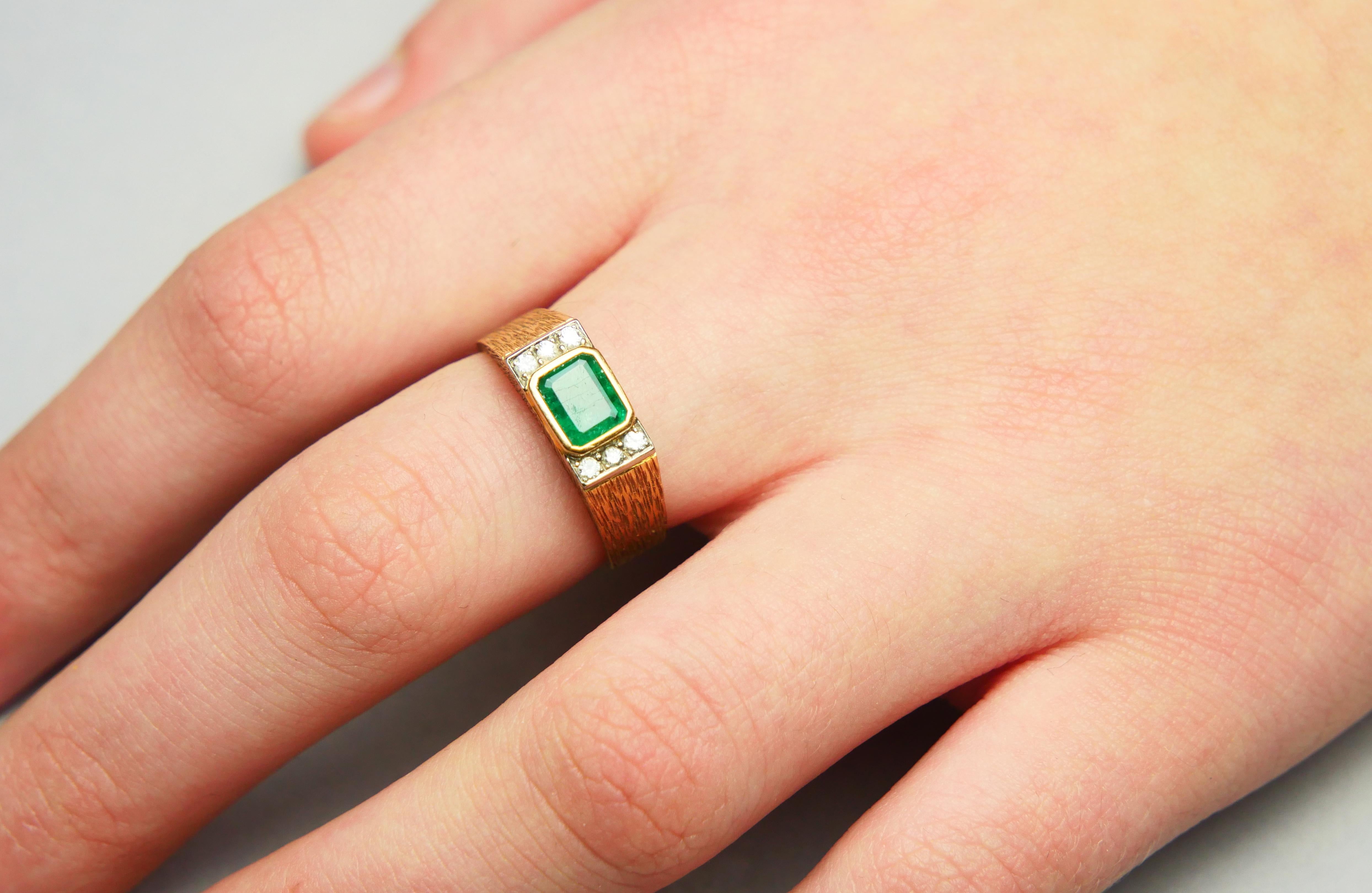1976 Ring 0.75ct Emerald Diamonds solid 18K Gold US7 / 5.5gr For Sale 1
